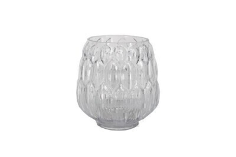 Small Artichoke Clear Glass Vase by Designer Gisela Graham.  This decorative vase is perfect for small flowers or looks lovely without due to the delicate design.